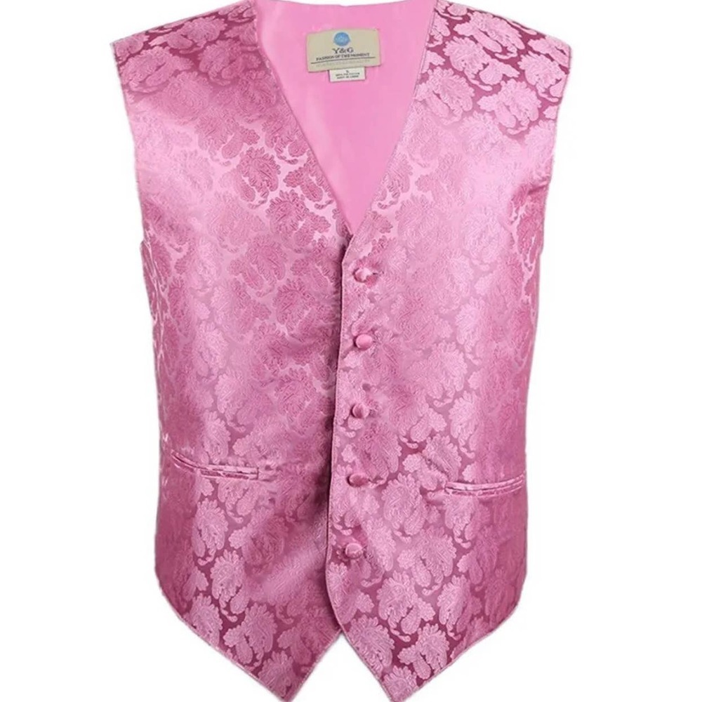 Y&G Men’s Fashion Pink Paisley Tuxedo Suit Vest Formal Waistcoat Wedding Large